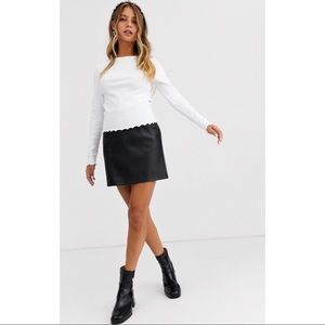 ASOS Long Sleeve Lettuce Edge White Top
